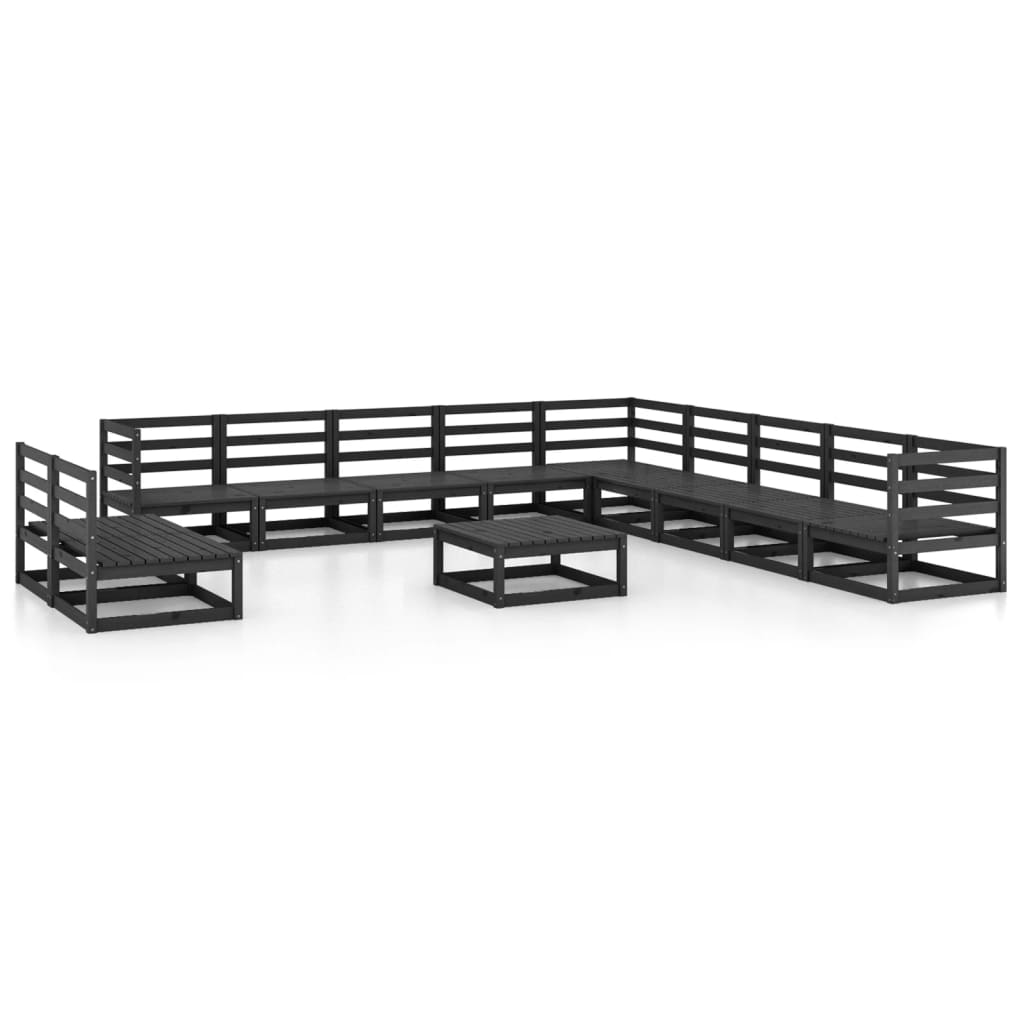 Set Divani da Giardino 12 pz Nero in Legno Massello di Pino - homemem39