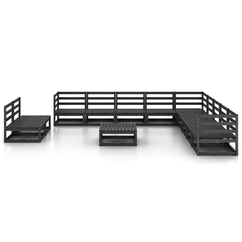 Set Divani da Giardino 12 pz Nero in Legno Massello di Pino - homemem39