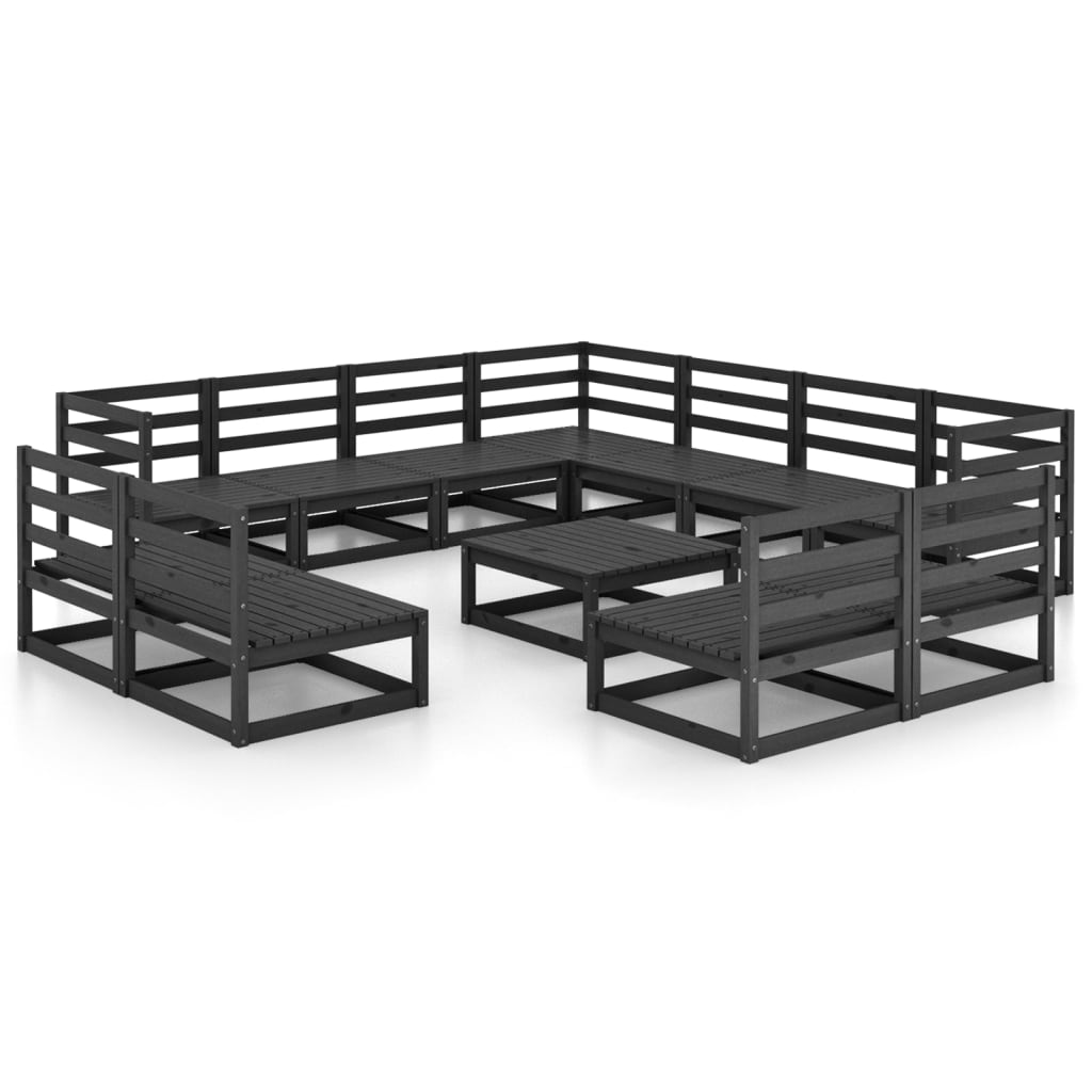 Set Divani da Giardino 12 pz Nero in Legno Massello di Pino - homemem39