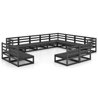 Set Divani da Giardino 12 pz Nero in Legno Massello di Pino - homemem39
