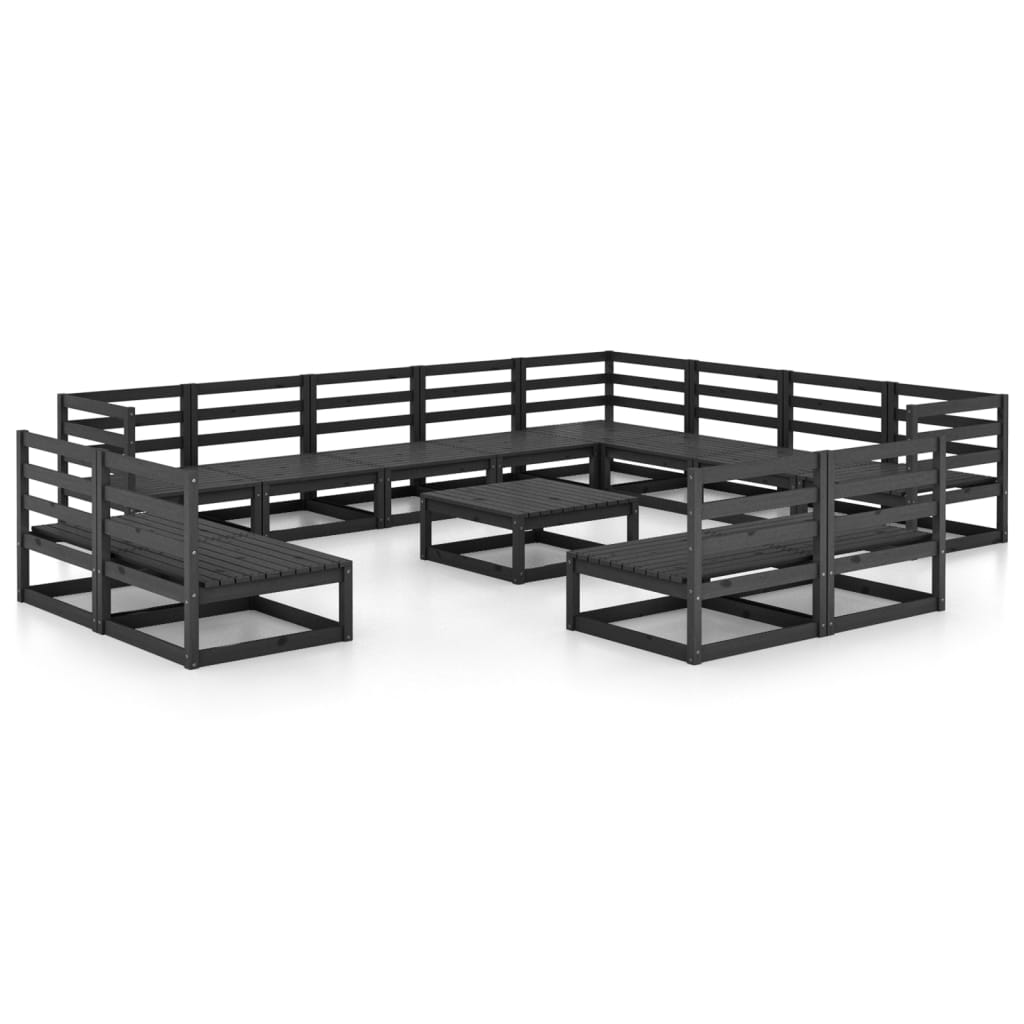 Set Divani da Giardino 13 pz Nero in Legno Massello di Pino - homemem39