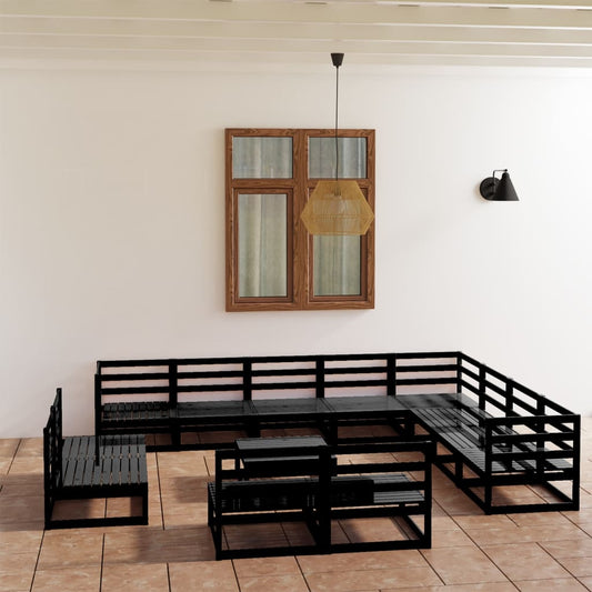 Set Divani da Giardino 13 pz Nero in Legno Massello di Pino - homemem39