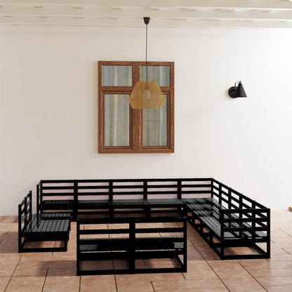 Set Divani da Giardino 13 pz Nero in Legno Massello di Pino - homemem39