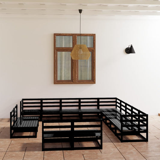 Set Divani da Giardino 13 pz Nero in Legno Massello di Pino - homemem39