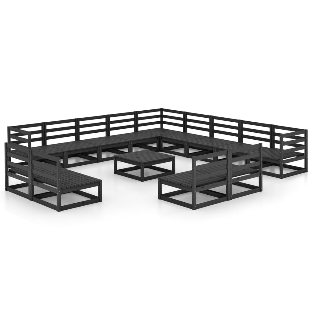 Set Divani da Giardino 14 pz Nero in Legno Massello di Pino - homemem39