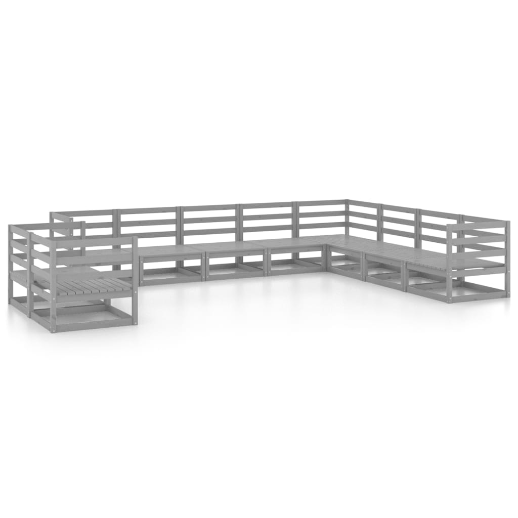 Set Divani da Giardino 10 pz Grigio in Legno Massello di Pino - homemem39