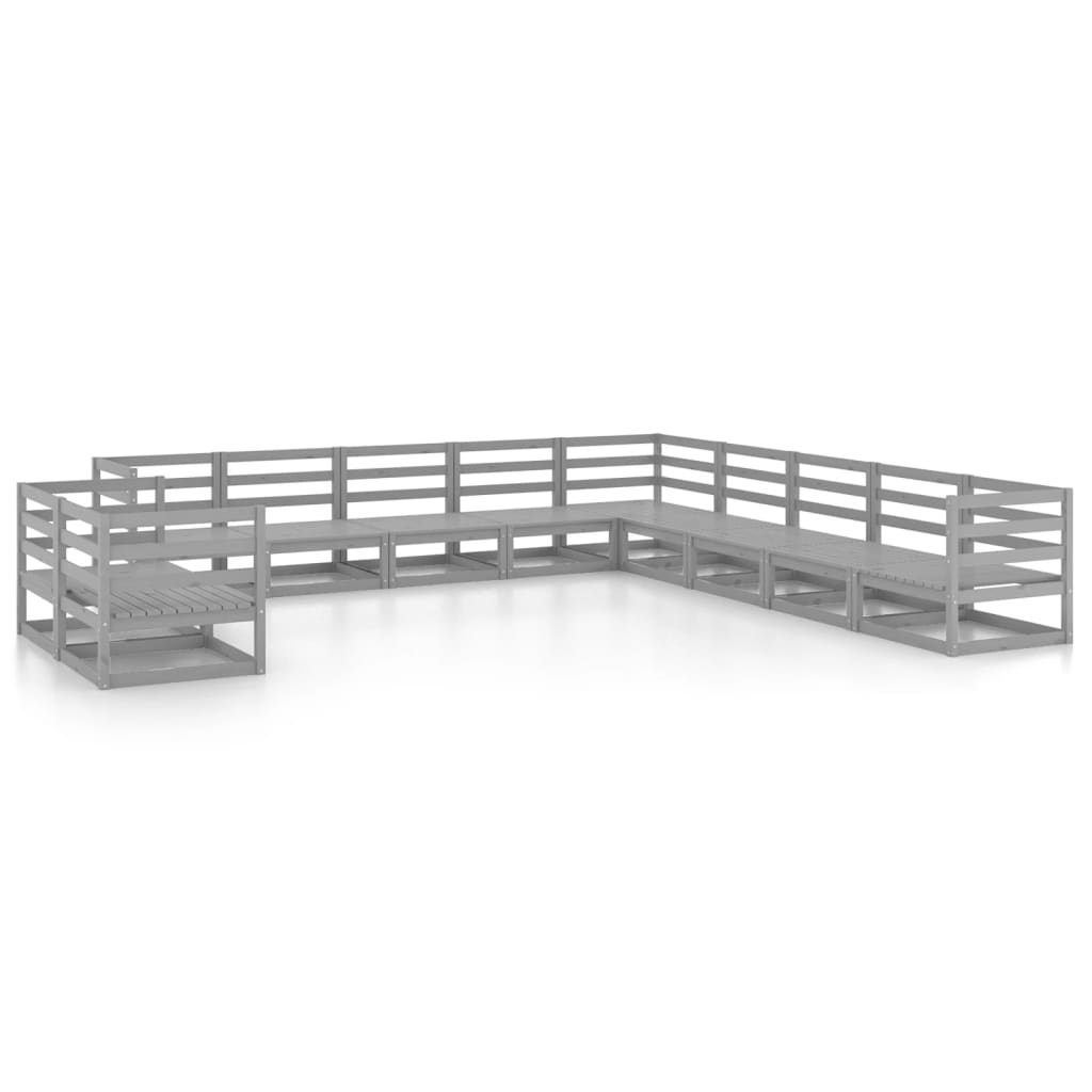 Set Divani da Giardino 11 pz Grigio in Legno Massello di Pino - homemem39