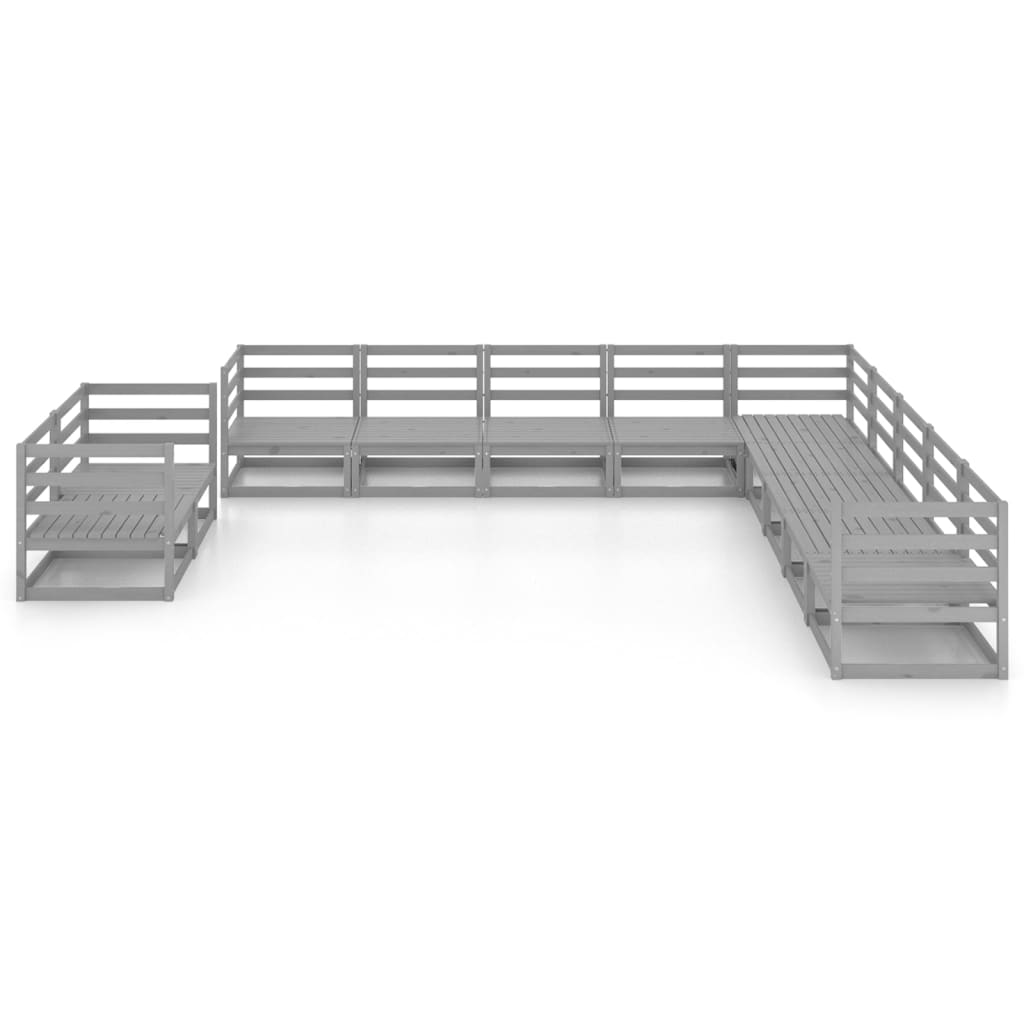 Set Divani da Giardino 11 pz Grigio in Legno Massello di Pino - homemem39