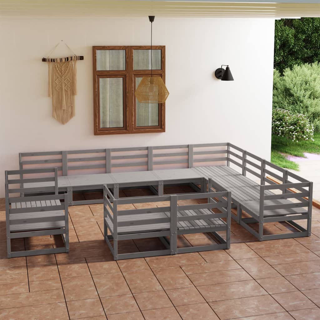 Set Divani da Giardino 12 pz Grigio in Legno Massello di Pino - homemem39