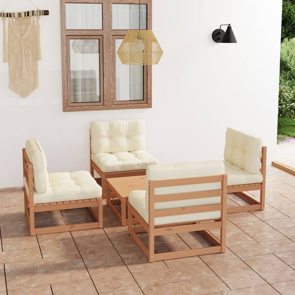 Set Divani da Giardino 5 pz con Cuscini Legno Massello di Pino - homemem39