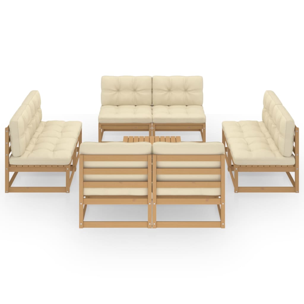Set Divani da Giardino 9 pz con Cuscini Legno Massello di Pino - homemem39