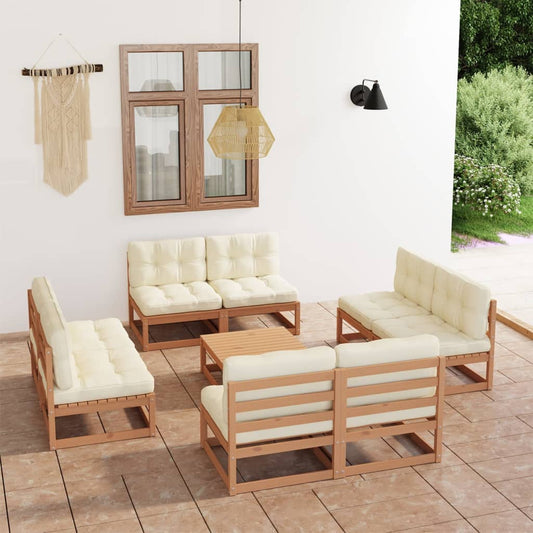 Set Divani da Giardino 9 pz con Cuscini Legno Massello di Pino - homemem39