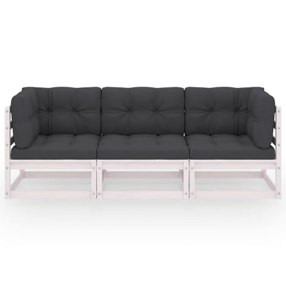 Divano da Giardino a 3 Posti con Cuscini Legno Massello di Pino - homemem39