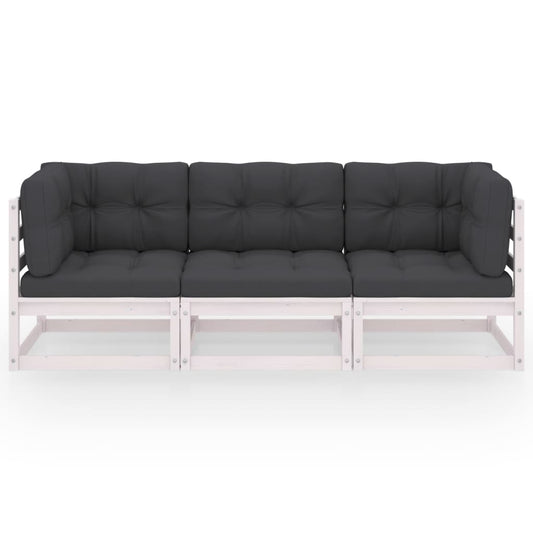 Divano da Giardino a 3 Posti con Cuscini Legno Massello di Pino - homemem39