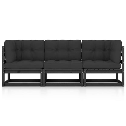 Divano da Giardino a 3 Posti con Cuscini Legno Massello di Pino - homemem39