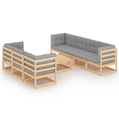 Set Divani da Giardino 8 pz con Cuscini Legno Massello di Pino | homemem39