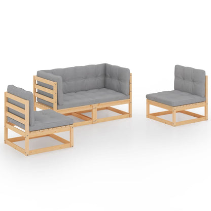 Set Divani da Giardino 4 pz con Cuscini Legno Massello Pino | homemem39