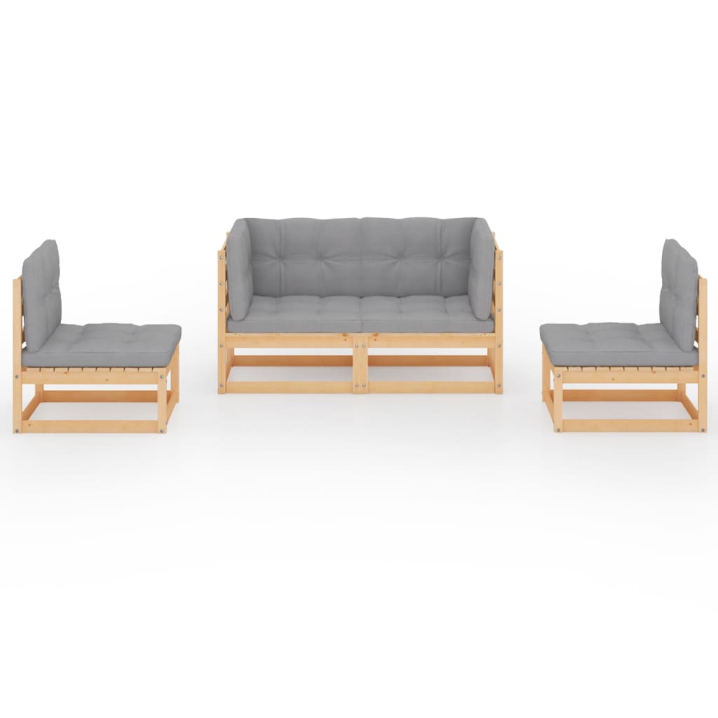 Set Divani da Giardino 4 pz con Cuscini Legno Massello Pino | homemem39