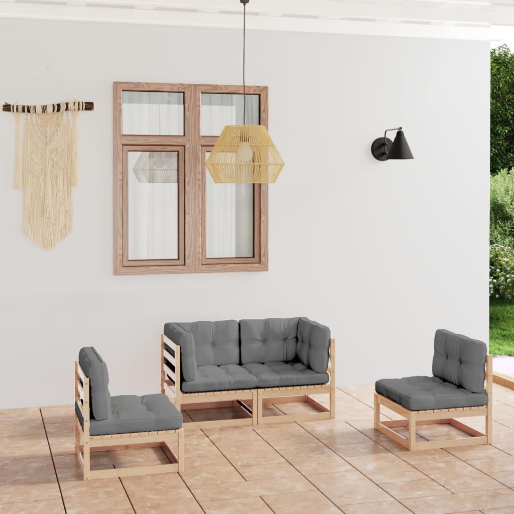 Set Divani da Giardino 4 pz con Cuscini Legno Massello Pino | homemem39
