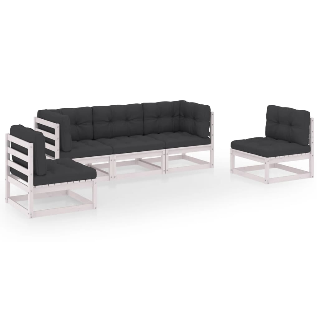 Set Divani da Giardino 5 pz con Cuscini Legno Massello di Pino