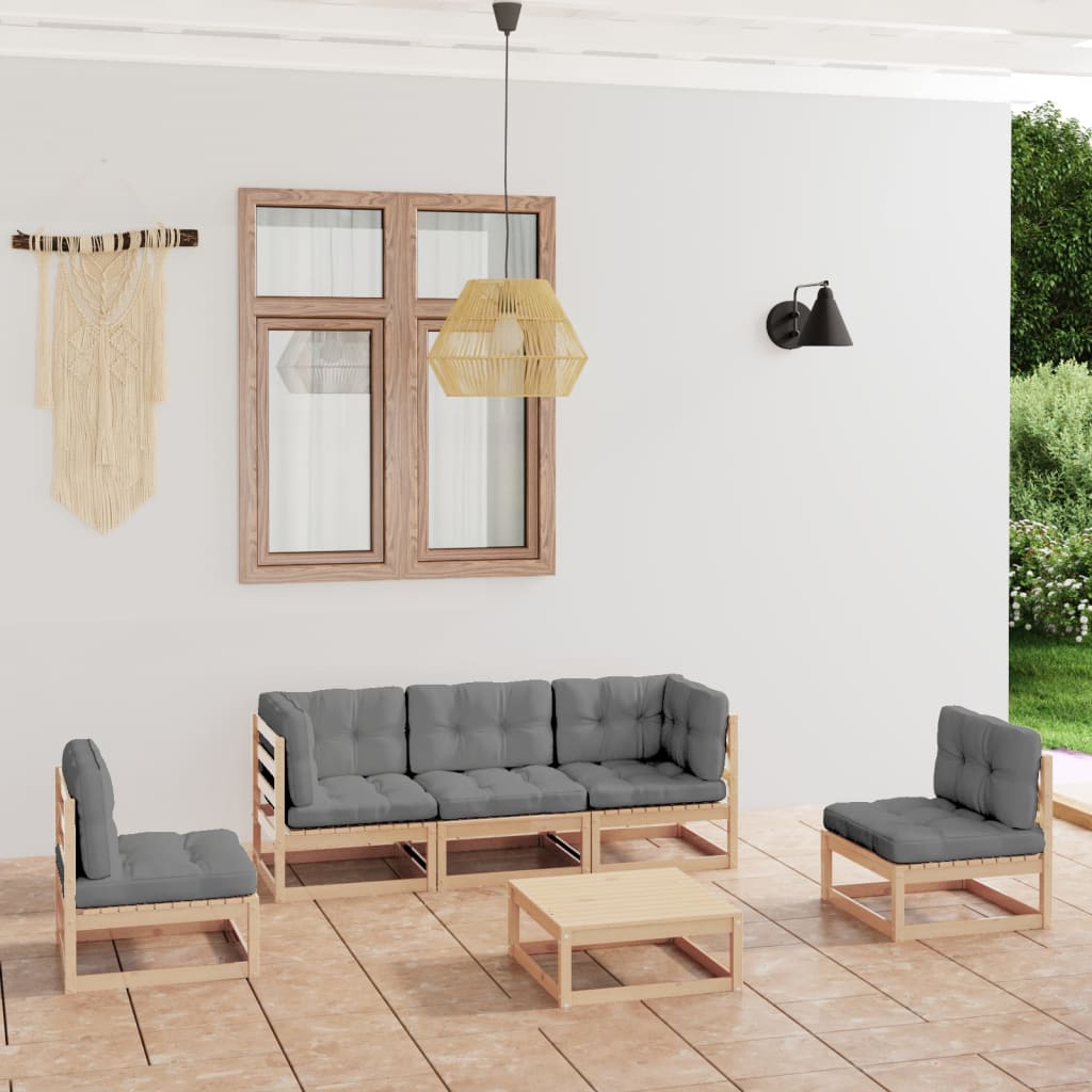 Set Divani da Giardino 6 pz con Cuscini Legno Massello di Pino | homemem39