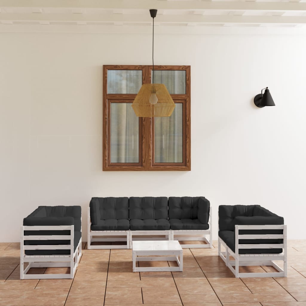 Set Divani da Giardino 8 pz con Cuscini Legno Massello di Pino - homemem39