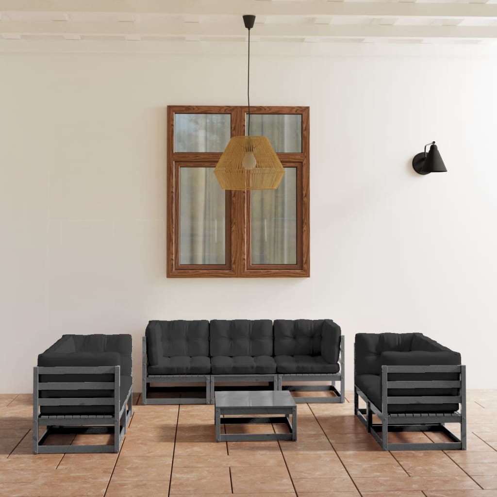 Set Divani da Giardino 8 pz con Cuscini Legno Massello Pino - homemem39