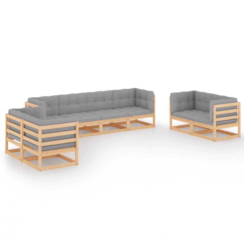 Set Divani da Giardino 8 pz con Cuscini Legno Massello di Pino | homemem39