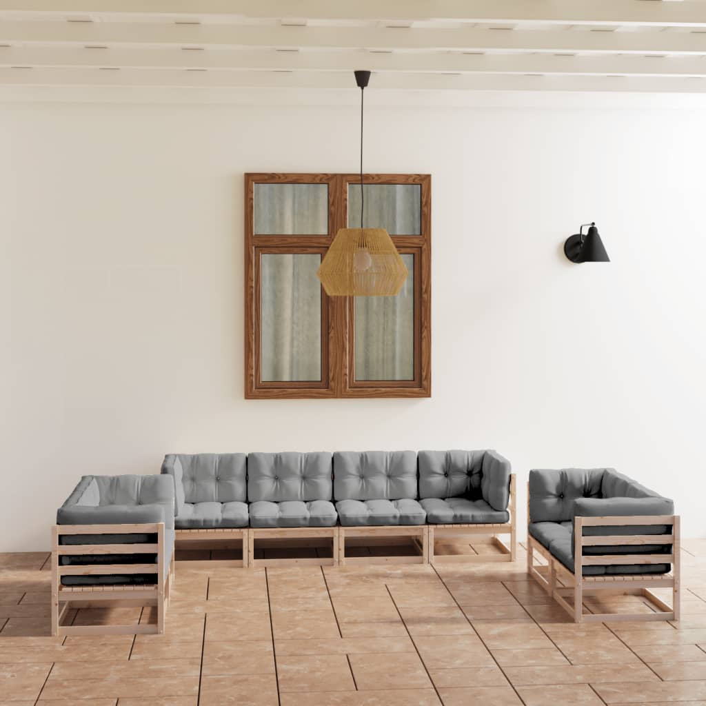 Set Divani da Giardino 8 pz con Cuscini Legno Massello di Pino | homemem39