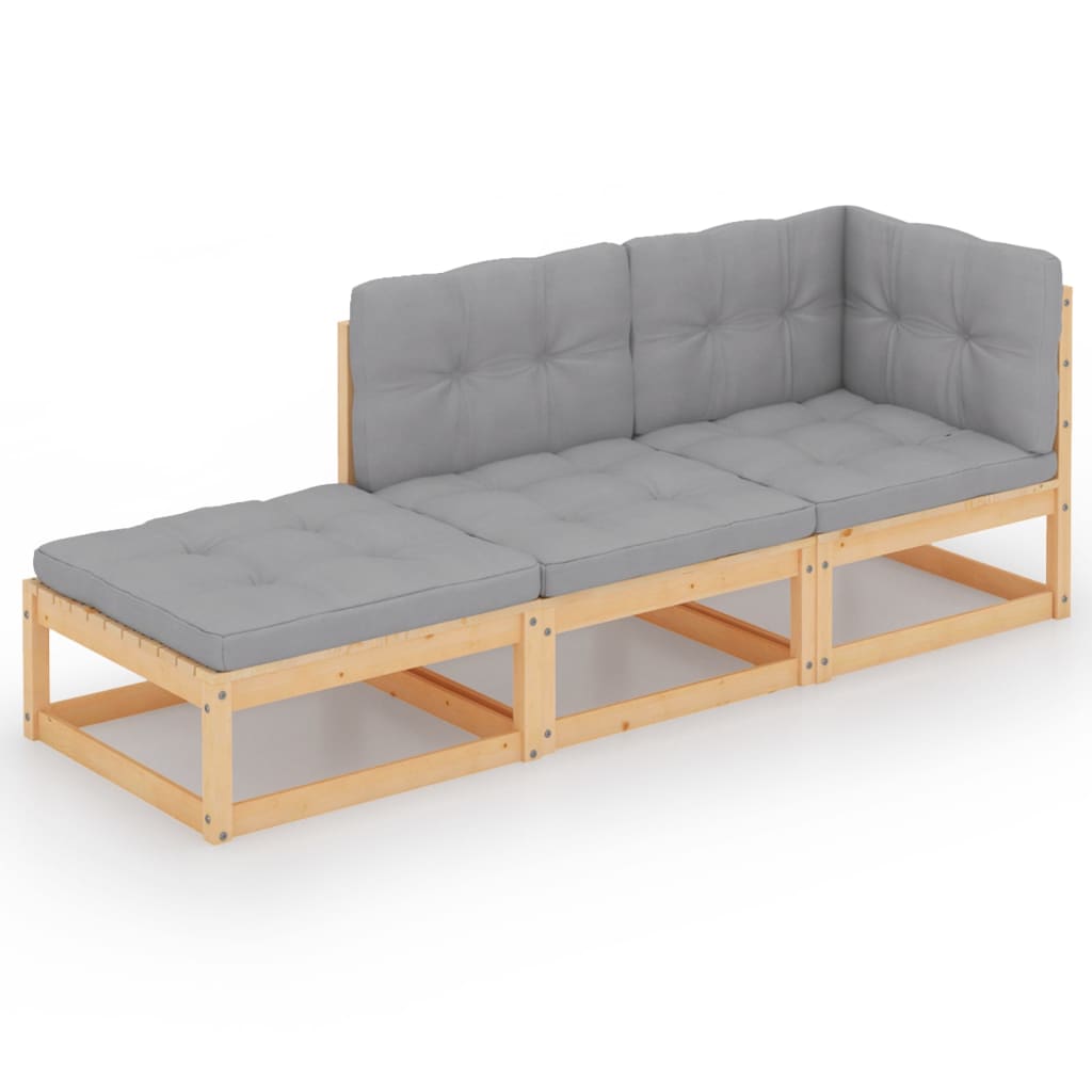 Set Divani da Giardino 3 pz con Cuscini Legno Massello di Pino | homemem39
