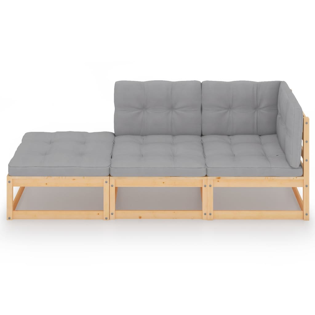 Set Divani da Giardino 3 pz con Cuscini Legno Massello di Pino | homemem39