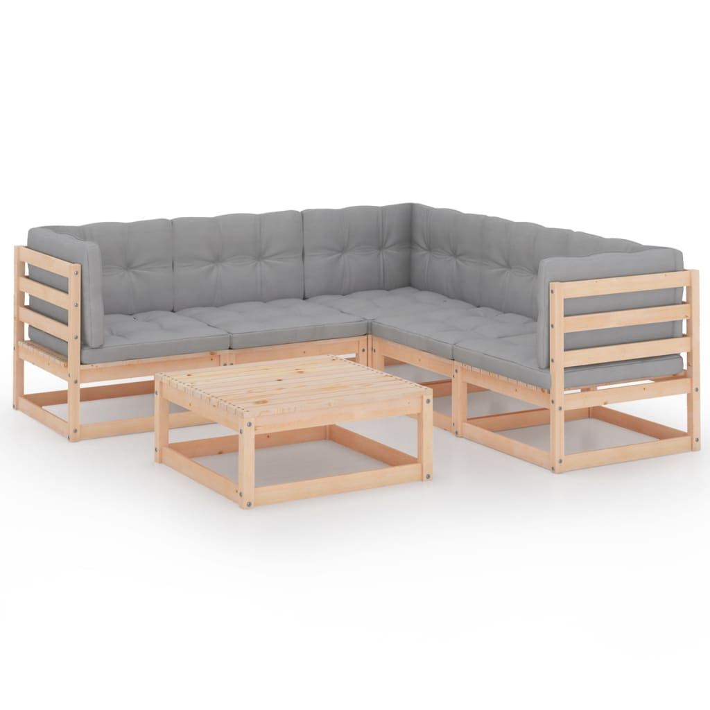 Set Divani da Giardino 6 pz con Cuscini Legno Massello di Pino | homemem39