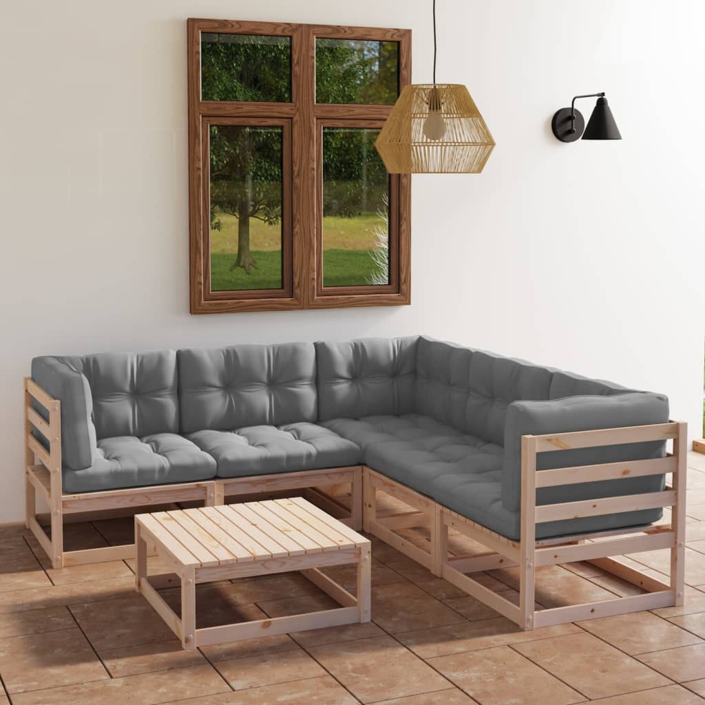 Set Divani da Giardino 6 pz con Cuscini Legno Massello di Pino | homemem39
