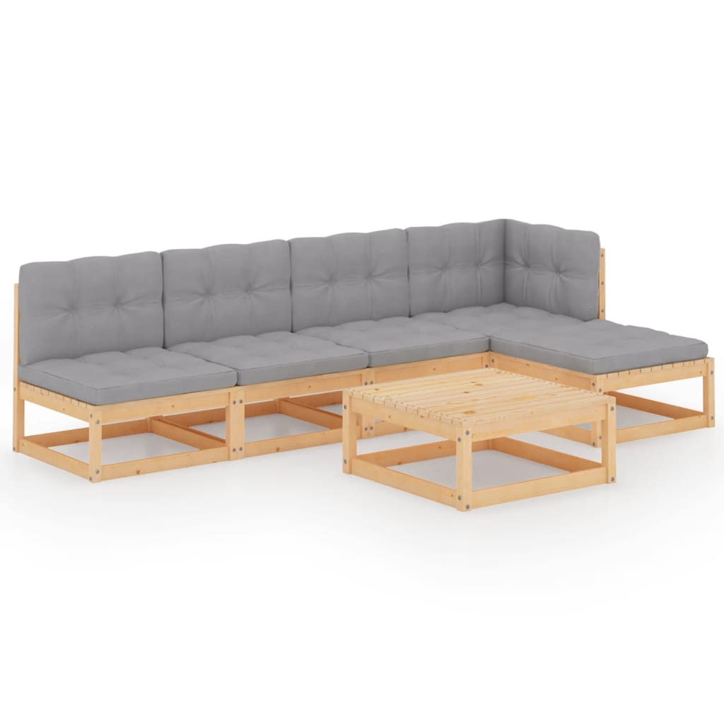 Set Divani da Giardino 6 pz con Cuscini Legno Massello di Pino | homemem39