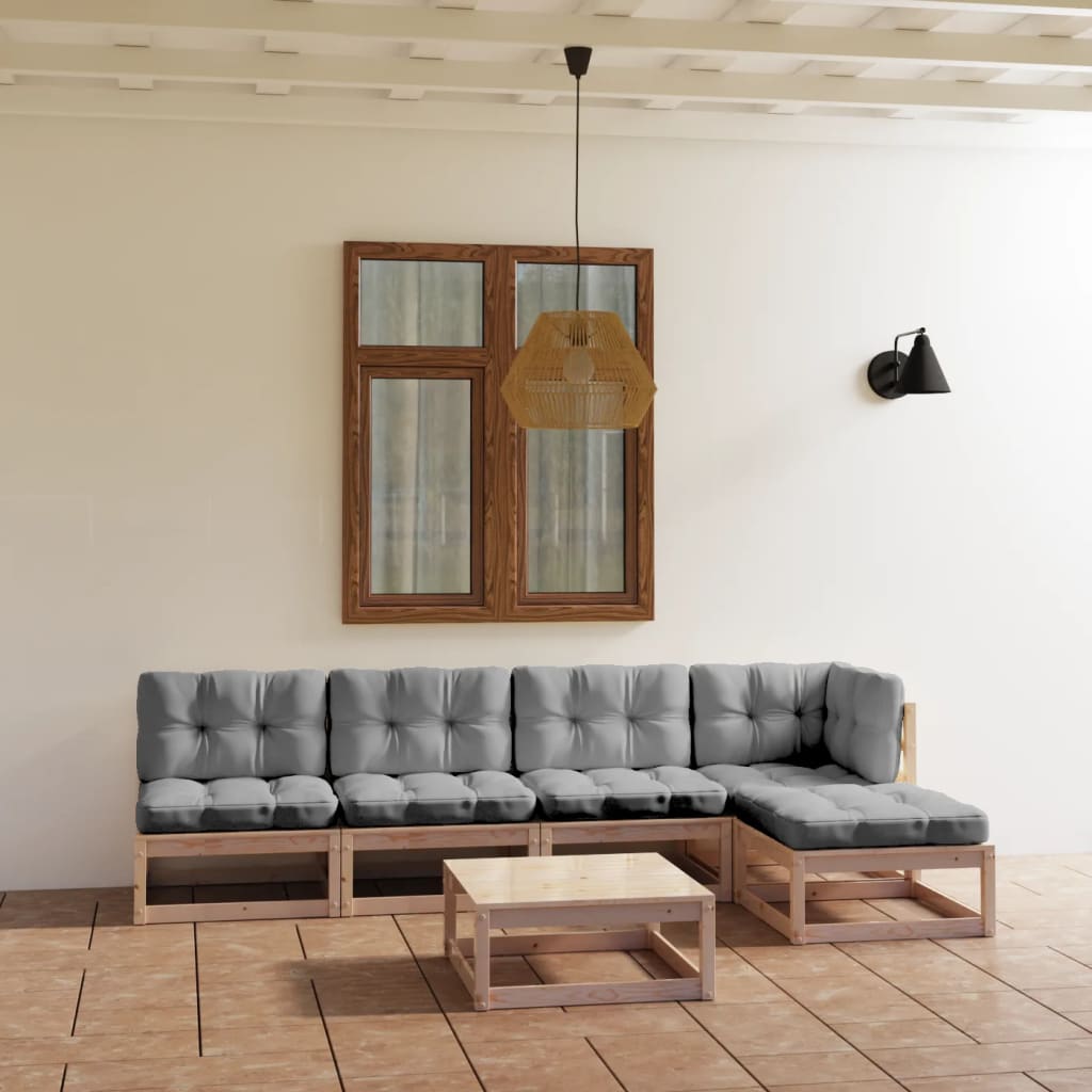 Set Divani da Giardino 6 pz con Cuscini Legno Massello di Pino | homemem39