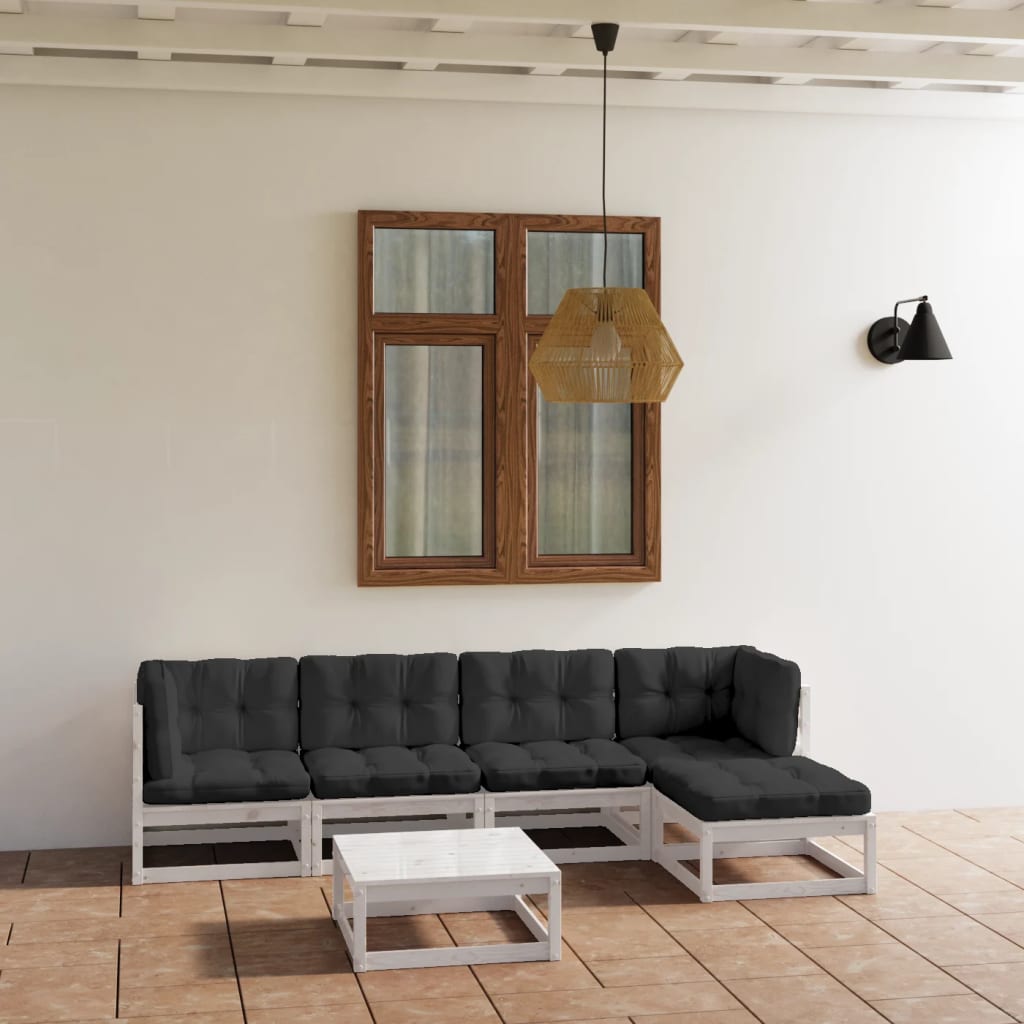 Set Divani da Giardino 6 pz con Cuscini Legno Massello di Pino - homemem39