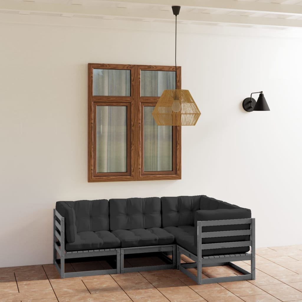 Set Divani da Giardino 4 pz con Cuscini Legno Massello Pino - homemem39