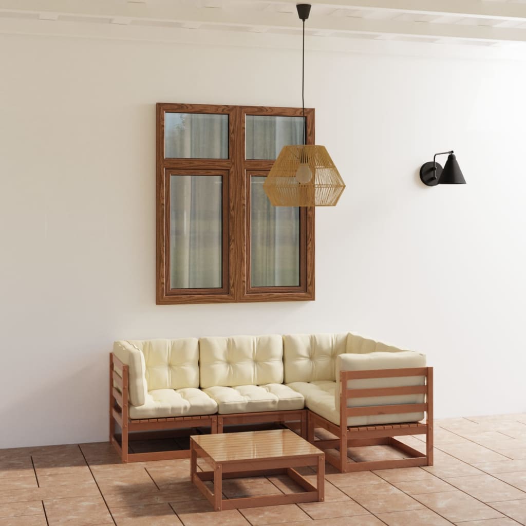 Set Divani da Giardino 5 pz con Cuscini Legno Massello di Pino - homemem39