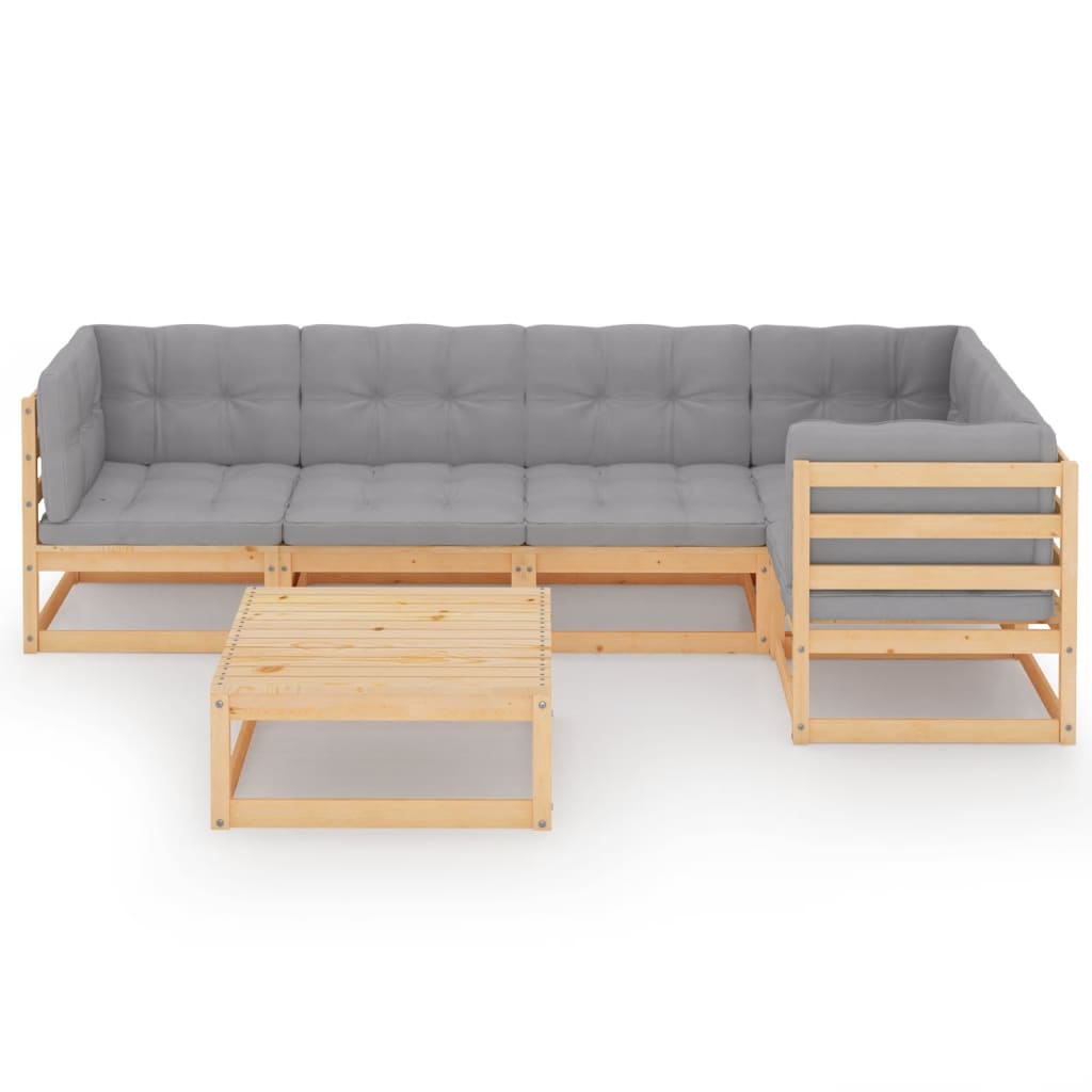 Set Divani da Giardino 6 pz con Cuscini Legno Massello di Pino | homemem39