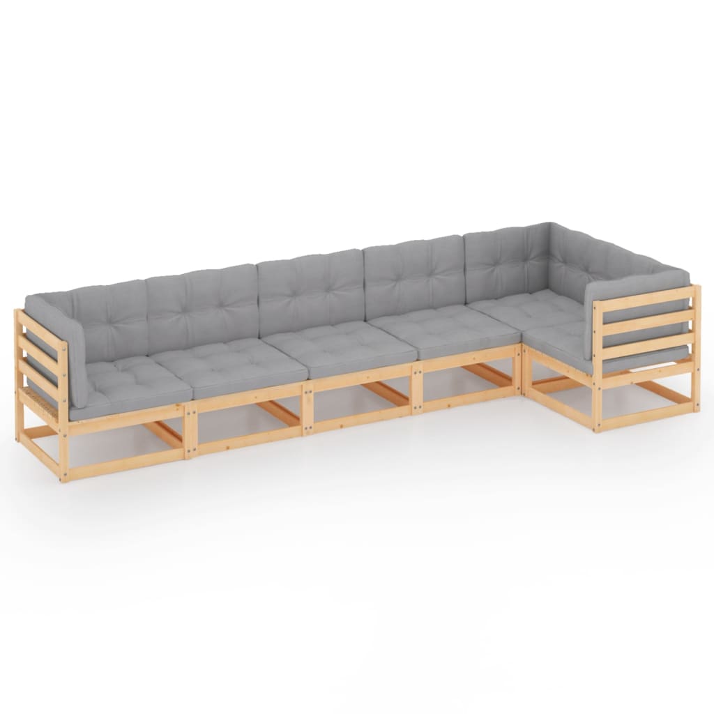Set Divani da Giardino 6 pz con Cuscini Legno Massello di Pino | homemem39