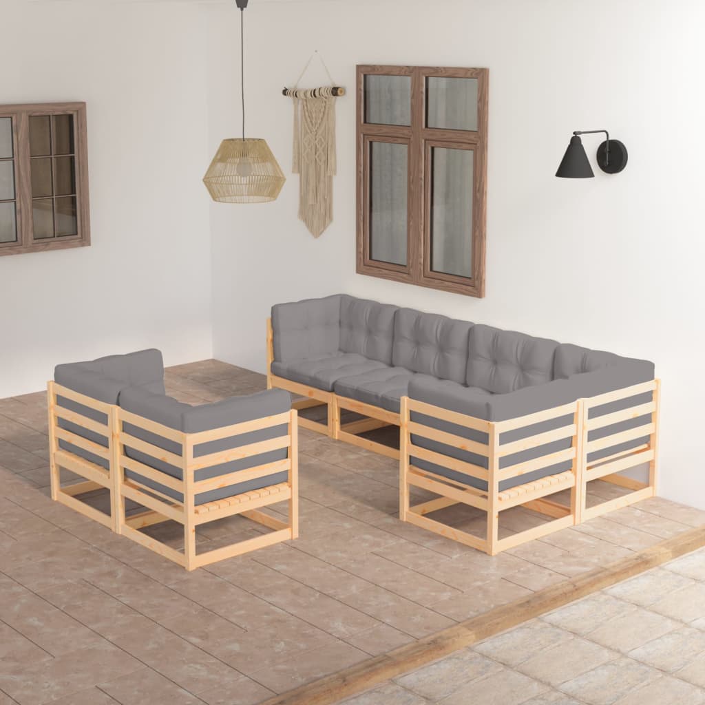 Set Salotto Giardino 7 pz Cuscini Antracite Legno Massello Pino | homemem39