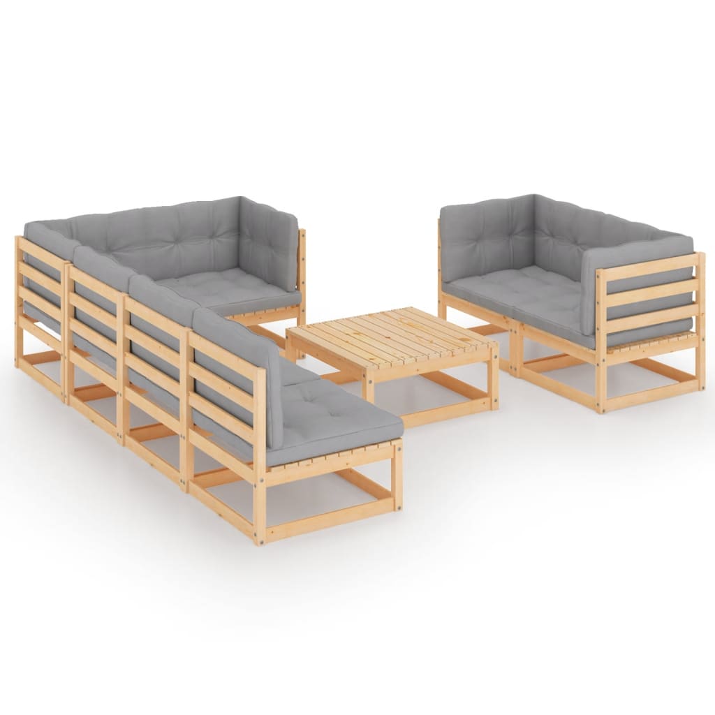 Set Salotto Giardino 8 pz Cuscini Antracite Legno Massello Pino | homemem39