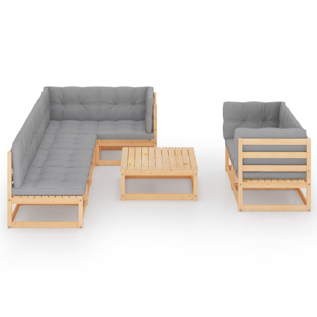 Set Salotto Giardino 8 pz Cuscini Antracite Legno Massello Pino | homemem39