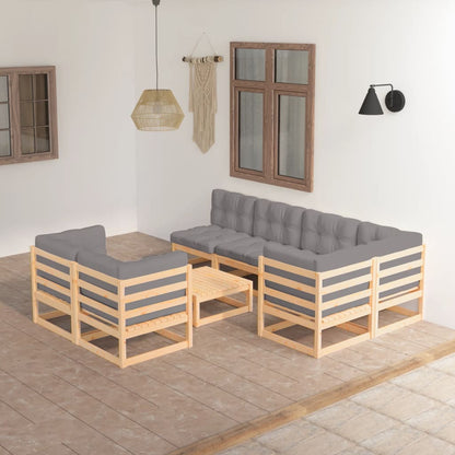 Set Salotto Giardino 8 pz Cuscini Antracite Legno Massello Pino | homemem39