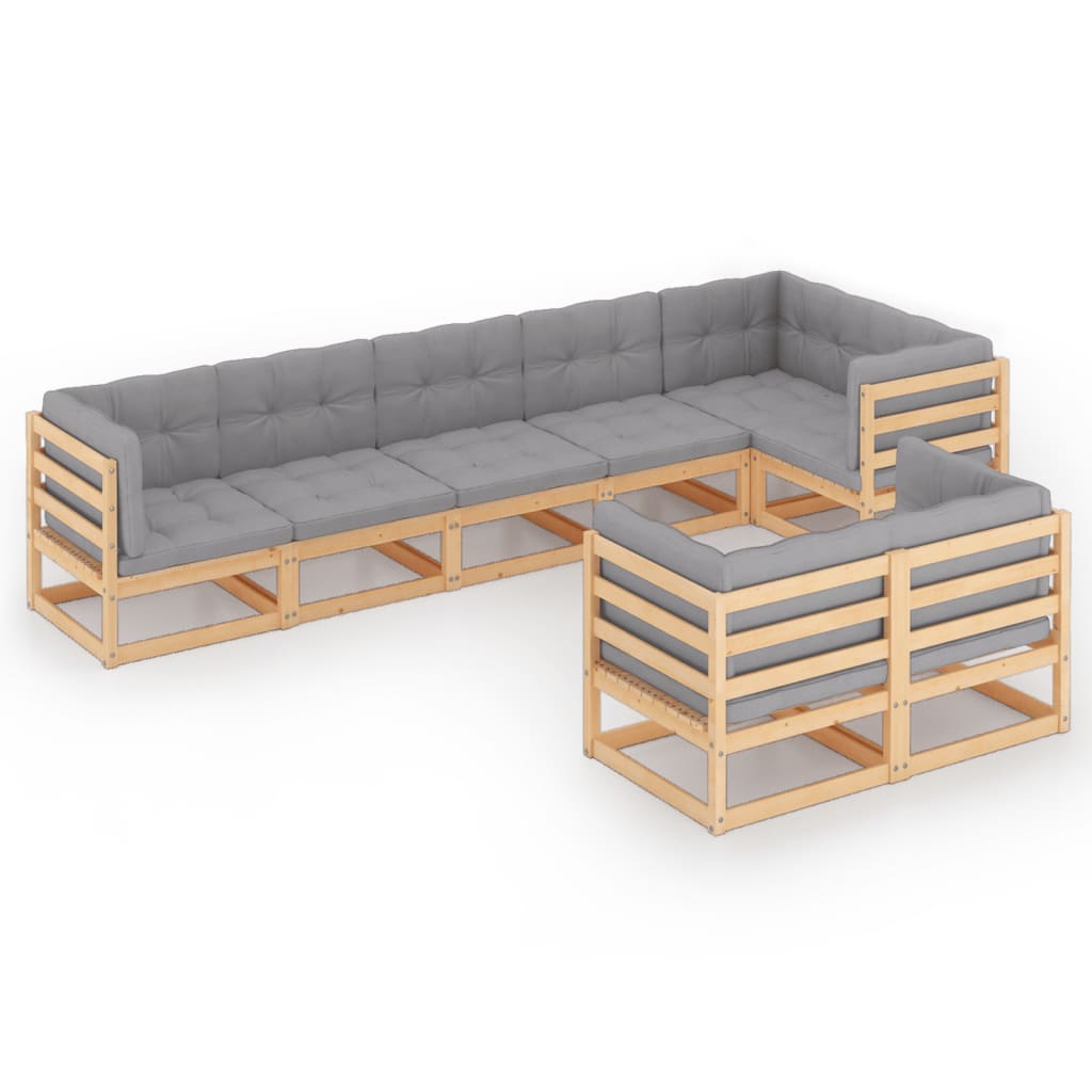 Set Salotto Giardino 8 pz Cuscini Antracite Legno Massello Pino | homemem39