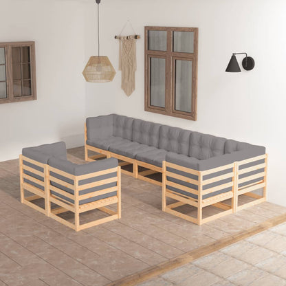 Set Salotto Giardino 8 pz Cuscini Antracite Legno Massello Pino | homemem39