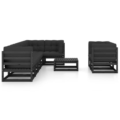 Set Salotto Giardino 9 pz Cuscini Antracite Legno Massello Pino