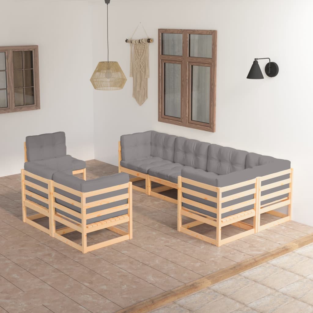 Set Salotto Giardino 8 pz Cuscini Antracite Legno Massello Pino | homemem39