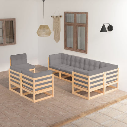 Set Salotto Giardino 8 pz Cuscini Antracite Legno Massello Pino | homemem39
