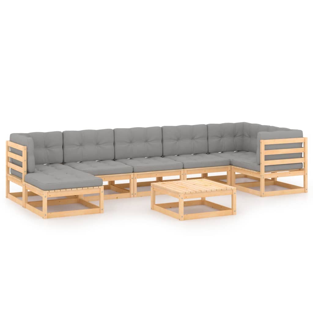Set Salotto Giardino 8 pz Cuscini Antracite Legno Massello Pino | homemem39